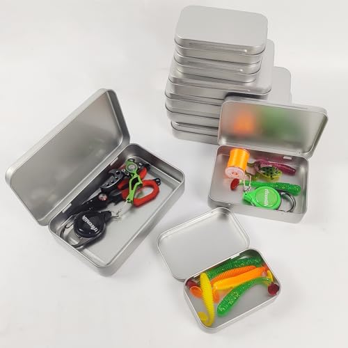 Aventik 3-Pack Metal Hinged Tin Storage Boxes - Portable Organizer for Jewelry, Crafts, and Small Parts