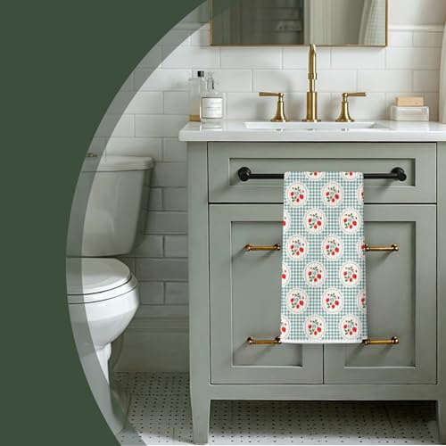 Scolor 002 Strawberry Hand Towels - Sage Green Checkered Decor