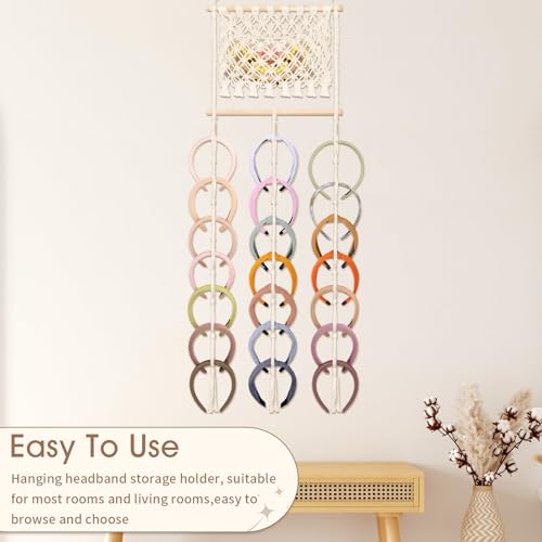 Wall-Mounted Hair Bow Organizer for Women & Girls, Boho Headband Storage