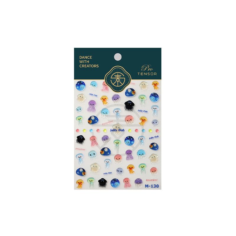 Jellyfish Nail Stickers Ocean Kawaii 3D Self-Adhesive Nail Decals DIY Art