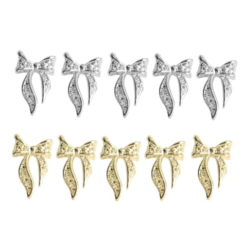 Vctitil 40PCS Gold and Silver Alloy Bow Nail Art Charms