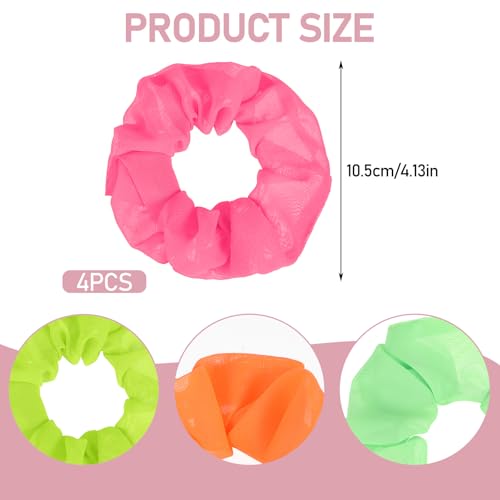 Mabor Neon Scrunchies for Hair - 4 Pack Soft Chiffon Elastic Hair Ties