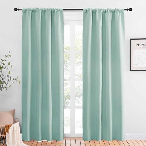 NICETOWN Blackout Curtains - 34"W x 84"L Aqua Blue Rod Pocket Drapes (2 Panels)