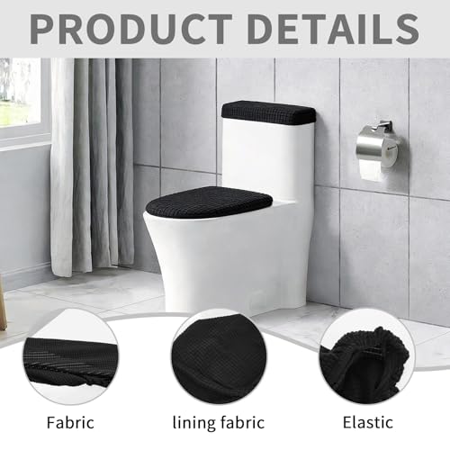 Black Toilet Lid Cover Set - 2-Piece Polyester Bathroom Upgrade