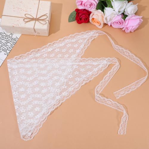 White Lace Floral Hair Scarf Bandana 2 Pack - Women Cute Headwrap