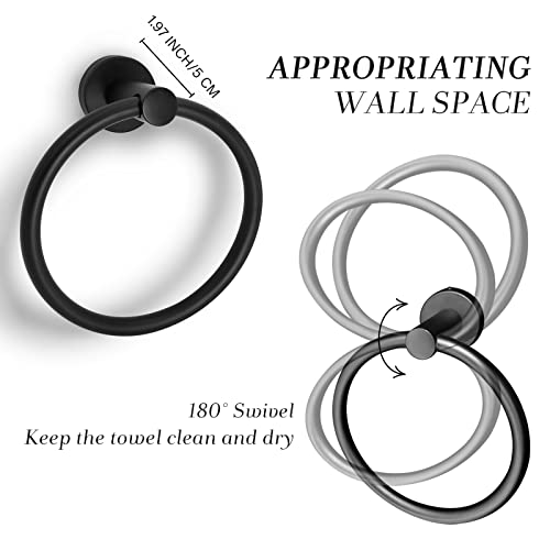 ZGELIN Matte Black Towel Ring, Wall Mounted SUS 304 Stainless Steel Holder