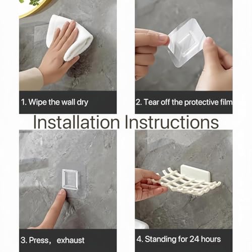 White Soap Holder with Hooks - No Drilling Adhesive Tray for Shower & Sink