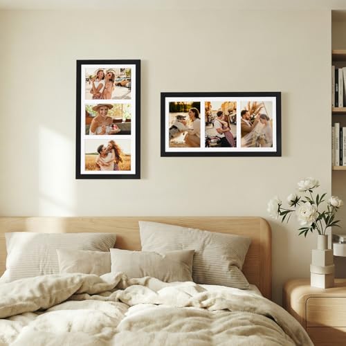 Black 3-Photo Collage Frame for 5x7 Pictures - 8x16 Wall Decor