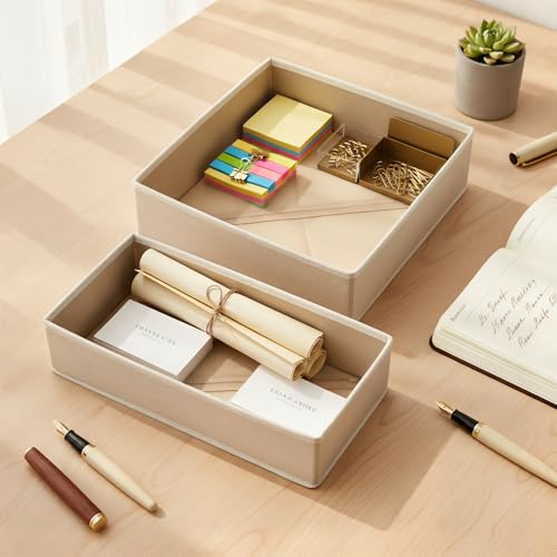 Khaki Underwear Drawer Organizer 2-Pack Foldable Closet Storage Bins