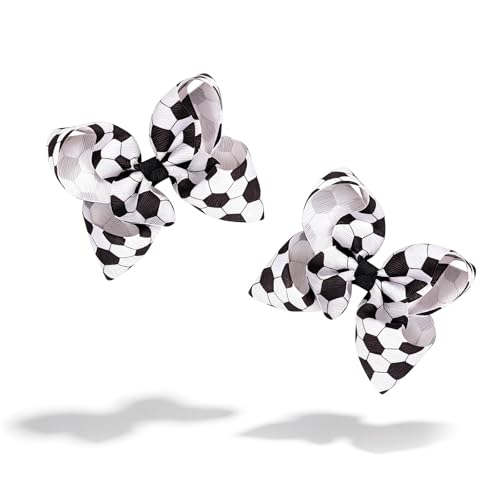 Soccer Hair Clips Bows - Black & White Sequin Football Game Day Accessories