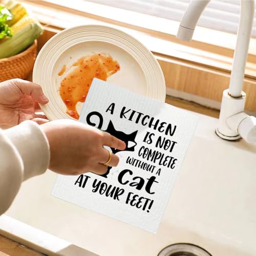 Motivation Cat Swedish Dishcloths - Reusable Kitchen Towels, 4 Pack