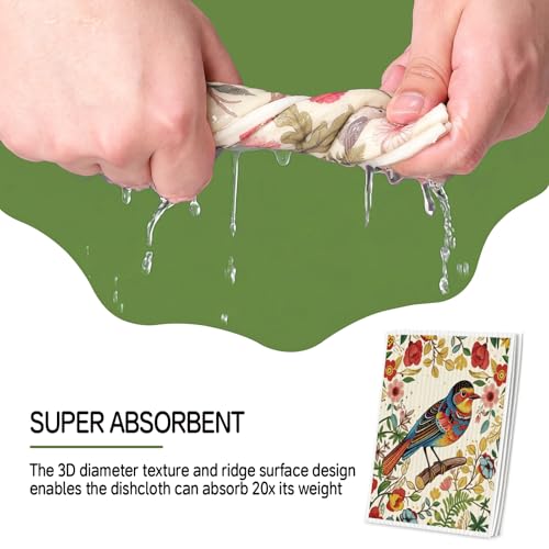 Reusable Swedish Dishcloths - 4 Pack, Super Absorbent & Washable