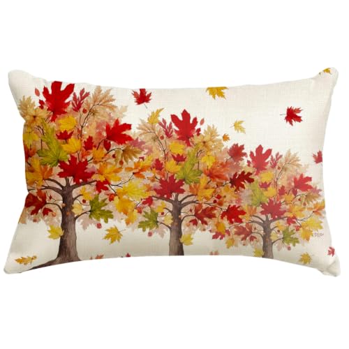 RABUSOFA Fall Maple Leaf Pillow Cover 12x20 Inch, Red Autumn Decor