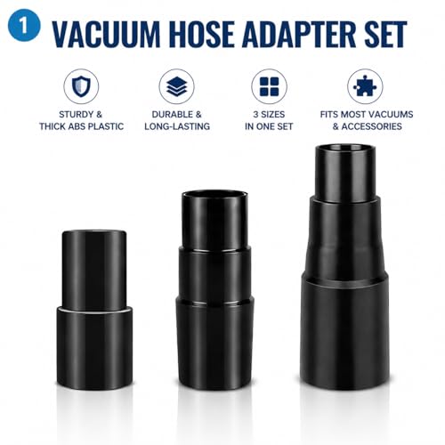 3-Piece Vacuum Hose Adapter Set - Compatible with 1-1/4", 1-3/8" & 1-1/2" Vacs