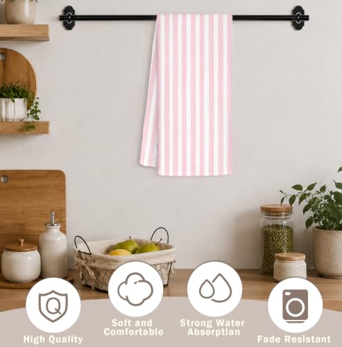 Pink Striped Decorative Hand Towels 16x24 - Absorbent Preppy Bathroom Decor