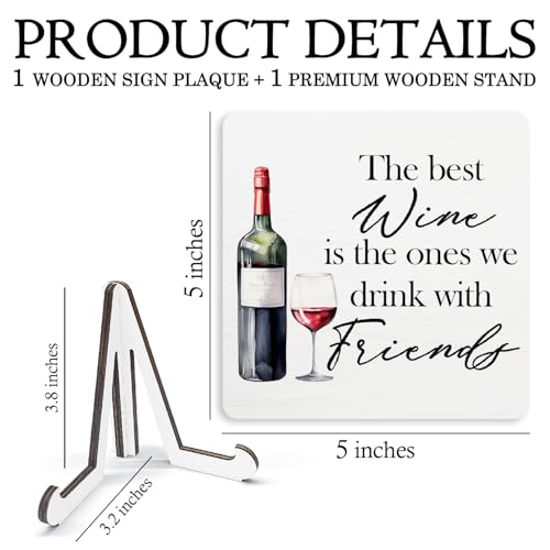 5x5 Inch Wooden Wine Decor Sign for Home Bar & Desk