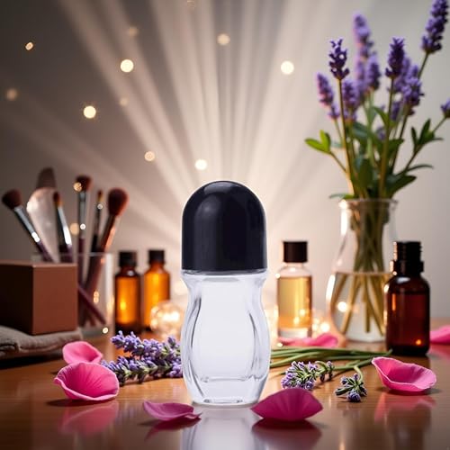 30ml Clear Glass Roller Bottles with Black Lid - Leak-Proof Essential Oil & Perfume Containers