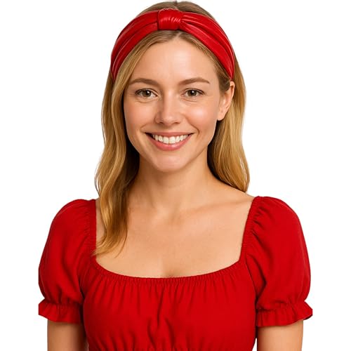 Red Faux Leather Bow Knot Headband for Women Glossy Hair Accessory