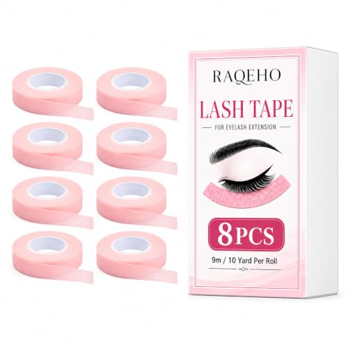 RAQEHO 8-Pack Eyelash Extension Tape - 9m Breathable Micropore Adhesive Tape for Sensitive Skin