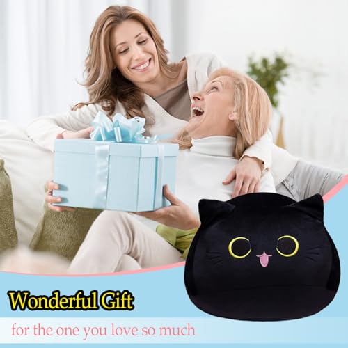 AUTOKAKUM 12-Inch Cute Black Cat Plush Pillow - Soft Stuffed Animal Toy