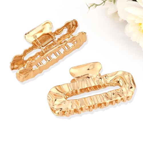 ANBALA Gold Metal Hair Claw Clips - 3.9 Inch Strong Hold Geometric Hair Accessories for Thick and Thin Hair, 2 Pack