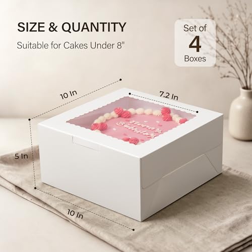 Kootek 10-Inch Cake Boxes - 4 Pack Disposable Bakery Carriers