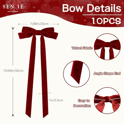 Burgundy Velvet Christmas Tree Bow Topper 20x8 Inches - Set of 10 Holiday Decor