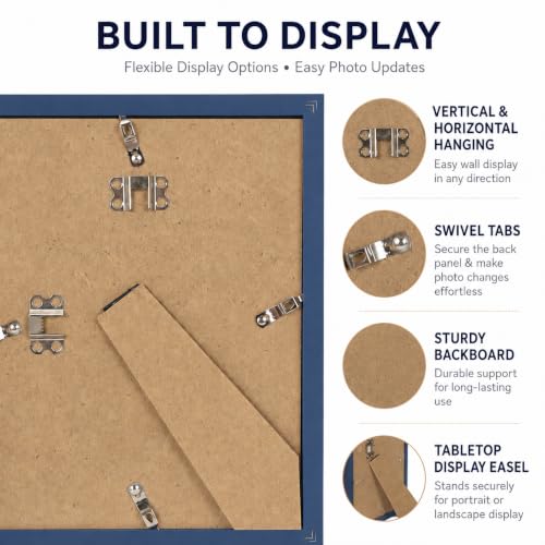 QOTIB 8x8 Solid Wood Picture Frame - Navy Frame with 4x4 & 6x6 Double Mats