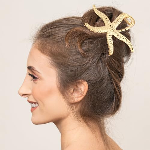 Gold Starfish & Shell Metal Hair Claw Clips 3-Pack