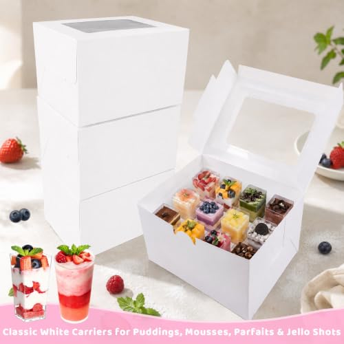 Hyzuxmal 4 Pack Dessert Shooter Boxes with Window & Insert - 3oz Square & Round Cup Carrier for Weddings & Events