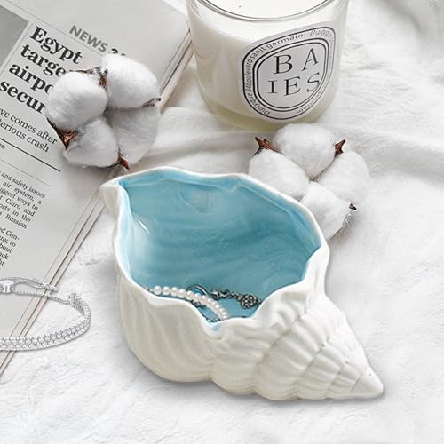 Ocean Ceramic Jewelry Tray - Aqua Shell Trinket Dish (Style A)