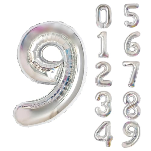 Keyali 40 Inch Number 9 Foil Helium Balloon Silvery Party Decoration