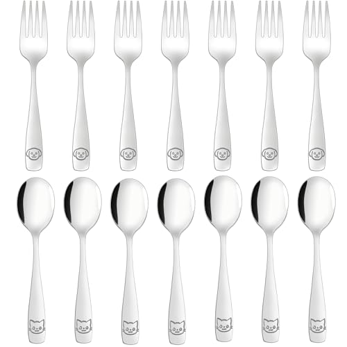 LOCONHA 14-Piece Stainless Steel Toddler Utensils Set - Kids Silverware