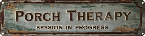 Porch Therapy Metal Sign, 4x16in Rustic Boho Wall Decor for Cabin or Yard