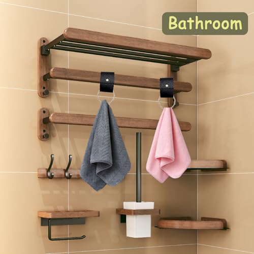 Black Leather Towel Ring Holders - Set of 4 for Kitchen & Bathroom