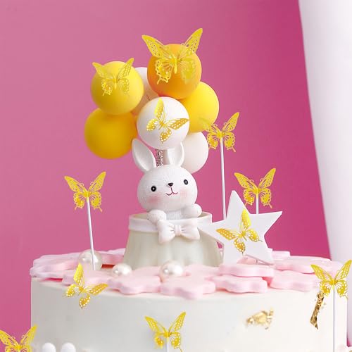 36Pcs 3D Butterfly Cake Toppers - Gold Decorations for Parties
