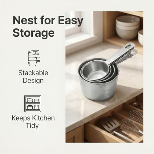 Stainless Steel Measuring Cups Set of 4 - Nesting Design with Marked Handles