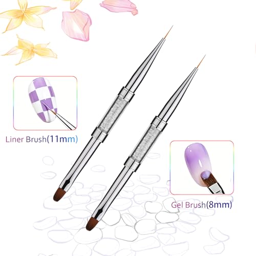 GIVEDOUA 2PCS Dual-End Nail Art Brushes for Builder Gel & French Manicure