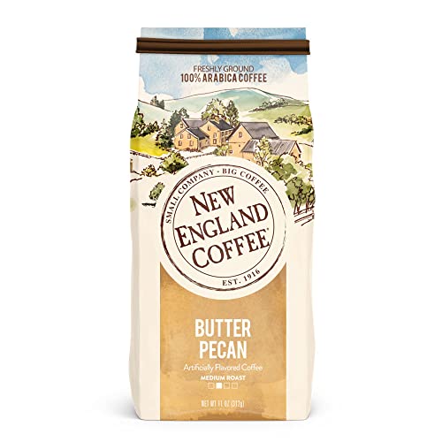 New England Coffee Ground Coffee Pack – Butter Pecan, Blueberry Cobbler & Hazelnut Crème, 11oz (Set of 3) – Small Batch, Kosher & Arabica