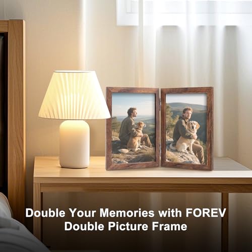 Rustic Wood Double Picture Frame 4x6 - Hinged Photo Display