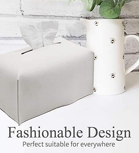 Livelab PU Leather Rectangular Tissue Box Cover - Off White, 9.5-inch