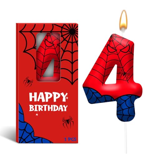 Number 4 Spider Birthday Candle - Themed Cake Topper for Kids Party