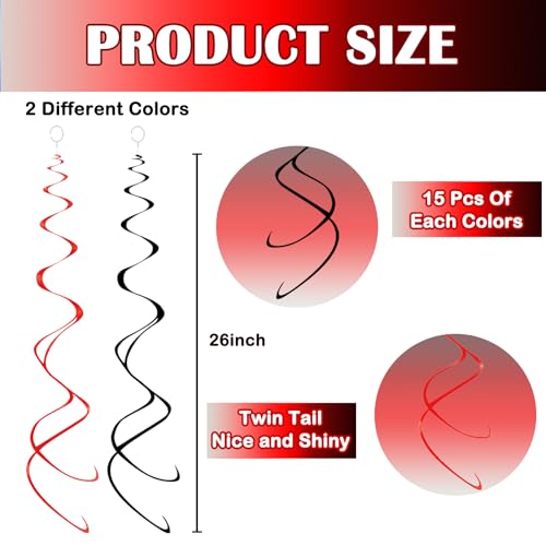 30pc Foil Hanging Swirl Decorations - Black and Red Spiral Party Streamers