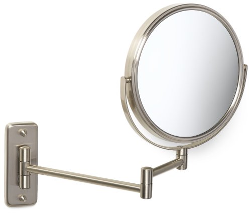 JERDON 8-Inch Two-Sided Swivel Wall Mount Mirror - Makeup Mirror with 8X Magnification & 13.5 inch Wall Extension - Nickel Finish - Model JP7808N