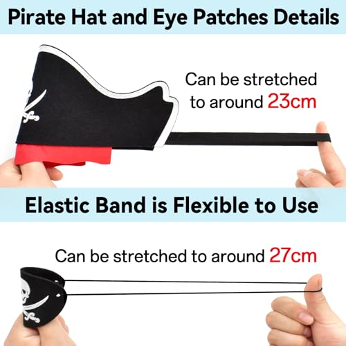 ZeeDix 9-Piece Pirate Set for Kids: 3 Hats, 3 Patches, 3 Swords
