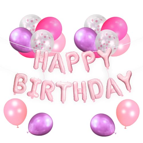 Pink Mylar Happy Birthday Balloons Kit - Party Decoration Set