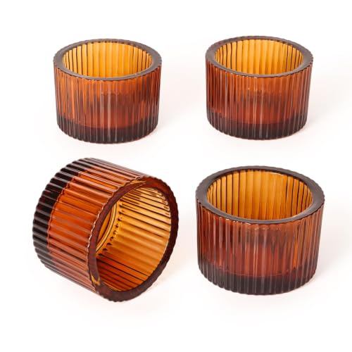 HAVITI Amber Glass Votive Candle Holders - 1.3" x 2" - Set of 4