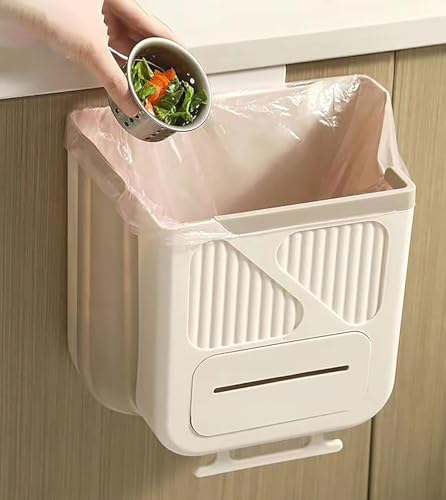 Yansanido Medium Foldable Trash Can - White Hanging Garbage Can for Kitchen & Office