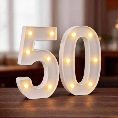 50th Birthday LED Marquee Number Lights - 8.66 Inch Light Up 50 Sign