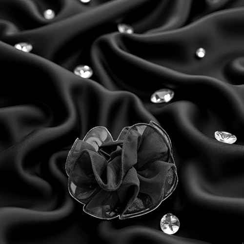 ZLmoue Large Black Chiffon Fabric Rose Flower Hair Claw Clip